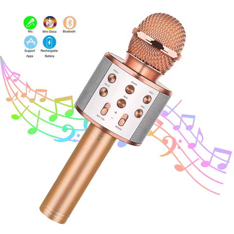 Wireless Bluetooth Karaoke Microphone , Karaoke Mic Speaker With Adjustable Remix FM Radio for Kids Girls Boys Teens Birthday 10 best sales mic speaker - №5