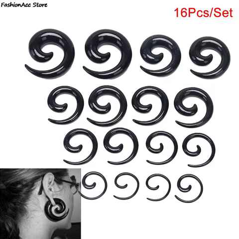 16Pcs/Set Fashion Snail Spiral Taper Flesh Tunnel Ear Stretcher Expander Stretching Plug 8 best sales stretching kit - №5