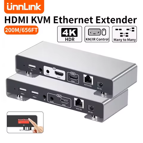 Unnlink HDMI KVM Extender 200m 4K 30Hz Over IP Rj45 USB Ethernet Extender 656FT With IR EDID Share Mouse Keyboard To TV Monitor 8 best sales kvm extender - №8