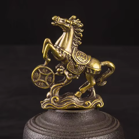 Brass Horse Step on Coins Lucky Statue Feng Shui Desk Ornament Zodiac Animal Figurines Miniatures Pure Copper Crafts Collections 10 best sales arabian horse - №4