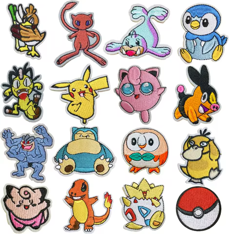 Pokemon Cloth Patch Pikachu Clothes Stickers Sew on Embroidery Patches Applique Iron on Clothing Cartoon DIY Garment Decor 6 best sales pokemon iron on transfers - №2