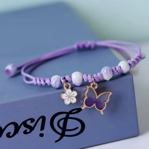 Kpop Cute Colorful Butterfly Bracelet for Women Girl Fashion Hand-woven Star Bell Beads Flower Pendant Bracelet Sister's Jewelry 10 best sales kpop bracelet - №4