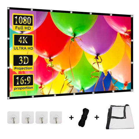 60-200 Inch Portable Foldable Projector Screen High Density White Less Creases Soft Projection Screen 16:9 Indoor Outdoor 8 best sales portable projector screen - №3