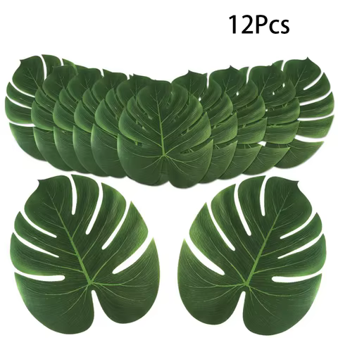 12pcs Tropical Palm Leaves Artifici Leaf Decor Wedding Decoration Green Jungle Plant Leaf Hawaiian Luau Home Party Decoration 10 best sales hawaiian party - №10