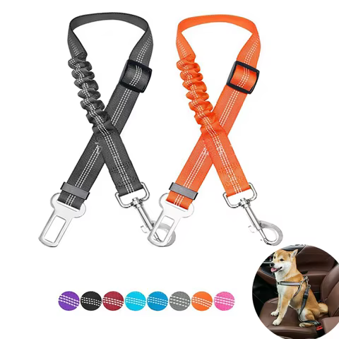 Adjustable Dog Car Seat Belt Harness for Dogs Nylon Reflective Cushioning Elasticity Car Travel Dog Accessories for Dogs 10 best sales stainless steel dog collar - №8