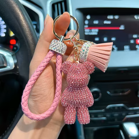 Personalized Diamond Studded small Violent bear Key Chain cute Dynamic Rope Tassel car Key chain Exquisite Gift Pendant 10 best sales diamond key chain - №2