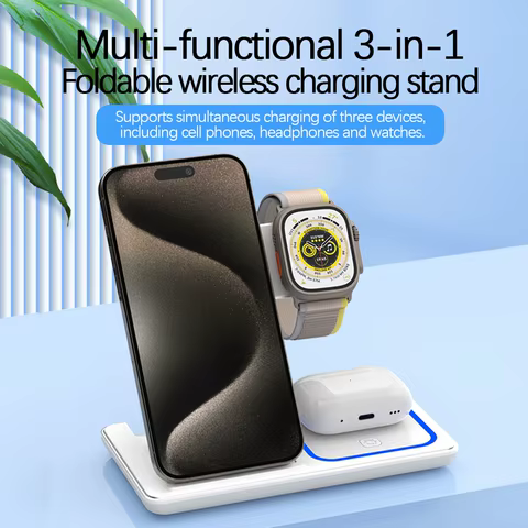 30W LED Fast Wireless Charger Stand 3 in 1 Foldable Charging Station For iPhone 15 14 13 12 11 Apple Watch 9 8 7 6 5 Airpods Pro 8 best sales bateria redmi note 7 - №4