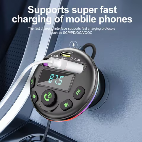Car Bluetooth 5.0 FM Transmitter MP3 Modulator Player Handsfree Audio Receiver With 3 in 1 Charge Cable for IPhone Huawei Xiaomi 8 best sales fm mike - №7
