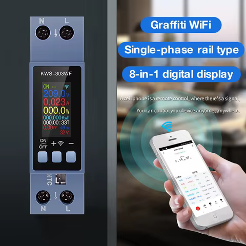 KWS-303 Tuya WiFi Power Meter APP Control 8 in1 Energy Meter 85-290V/40A Voltage and Current Meter Electricity Meter Smart Life 8 best sales tuya power monitor - №4