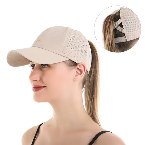 Summer Solid Color Baseball Cap Women's Athleisure Cross Ponytail Hat Mesh Quick-Drying Cap Visor Hat 10 best sales custom visor - №8