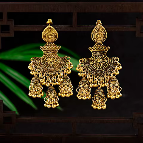 New Ethnic Vintage Women's Geometric Turkish Jhumka Earrings Indian Jewelry Gold Color Tassel Dangling Earrings Turkey Jewelry 12 best sales turkish earrings - №10