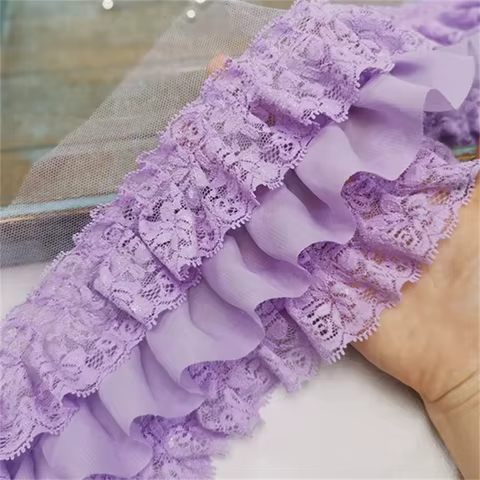 10CM Wide Three Layers Pleated Chiffon Fabric Embroidery Fringe Ribbon Lace Collar Ruffle Trim DIY Apparel Curtains Sewing Decor 10 best sales embroidered trim - №8