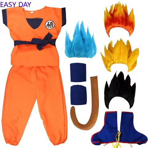 Kids Anime Son Goku Cosplay Costumes Krillin Training Clothes Superhero Outfits with Super Saiyan Wig Comic Con Party Costume 12 best sales cosplay katniss - №6