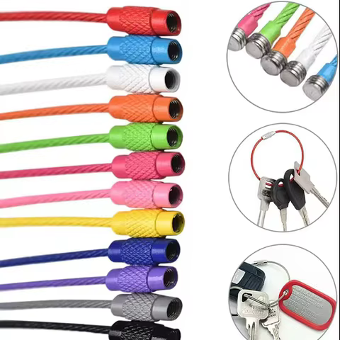 10pcs Colorful Stainless Steel Wire Keychain Cable Loop Screw Lock Rope Key Holder Keyring Key Chain Rings Outdoor Tools 10 best sales elastic keychain - №1