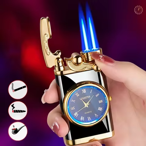 Windproof Gas Lighter Wrist Watch Cigar Lighter Outdoors Jet Double Tube Lighters Gadgets for Men Cigarette Accessories Fires 12 best sales spinner lighter - №10