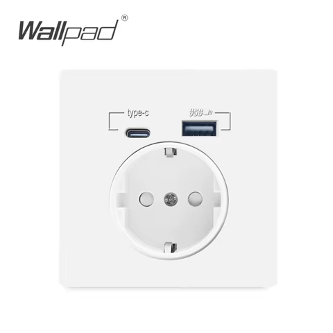 EU Power Socket With Usb Charging Port and Type C Interface 2.1A 16A PC Panel 86mm French Russia Spain Wall Outlet Phone Holder 10 best sales ipad wall mount with power - №9