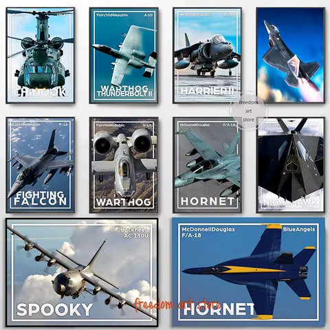 Retro Airplane Aircraft F16 Fighting Falcon Thunderbolt 117 NightHawk Art Posters Canvas Painting Wall Prints Picture Home Decor 6 best sales f16 fighting falcon - №4