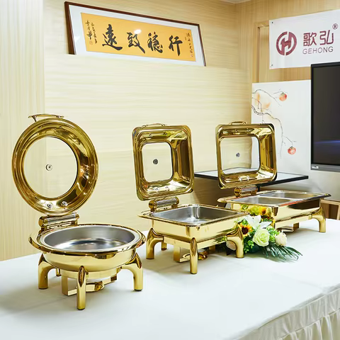 Gold Chaffing Dishes Glass Top Royal Food Warmer Commercial Buffet chaffing dish luxury for Hotel 10 best sales chafing dishes - №7