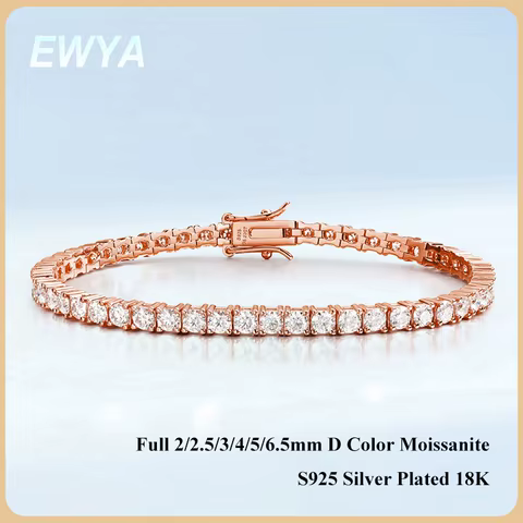 EWYA Real D Color Full 2/2.5/3/4/5/6.5mm Moissanite Tennis Bracelet For Women S925 Plated 18K Rose Gold Diamond Link Bracelets 10 best sales rose gold bangles - №6