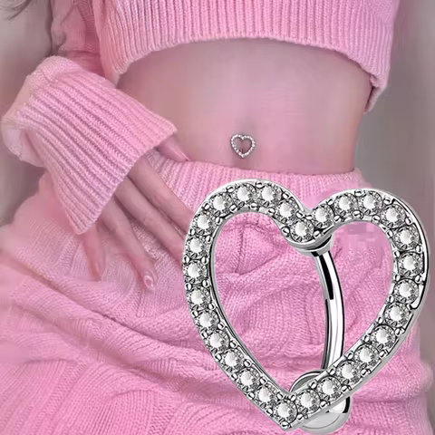 1PCS Stainless Steel CZ Belly Button Piercing Heart Navel Barbell Jewelry Butterfly Belly Button Ring Sexy Navel Ring For Women 10 best sales prince albert jewelry - №5