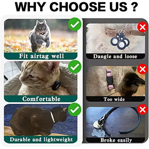 1Pcs Pet Airtag Cat Collar Breakaway, Reflective Kitten Collar with Apple Air Tag Holder and Bell for Girl Boy Cats, 0.4 Inches 8 best sales air tag dog collar - №1