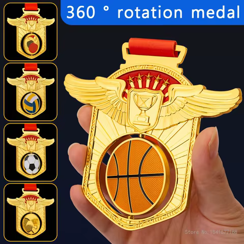 Customized Rotation medal Basketball Football, Badminton, Table Tennis, Volleyball, Sports Meeting, Gold, Silver and Bronze, 1Pc 10 best sales basketball medal - №5