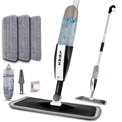DARIS Spray Mop, 360ml Bottle, 3 Microfiber Mop Pads, Scraper, Mop Clip, Wet and Dry Use, Flat Floor Cleaning Mop 12 best sales wall mop - №5