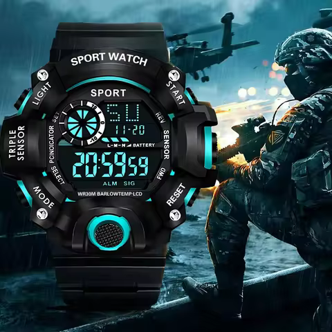 Fashion Men's Watch Sports Electronic Wristwatch Large dial Multifunctional Waterproof Luminous Alarm Kids Male's Military Watch 10 best sales casio camera - №8