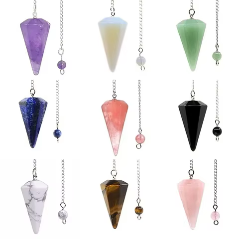 Natural Stone Quartz Agates Pendant Reiki Healing Cone Amethyst Charm Pendulum Pendants For Divination Dowsing Reiki Crystals 8 best sales gem charms - №1