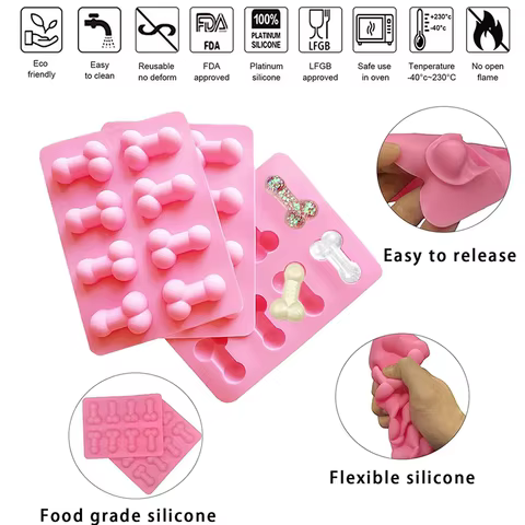 Funny Dicks Chocolate Mould Ice Cube Tray Adult Party Genitals Dessert Sexy Penis Chest Silicone Cake Mold Baking Cake Tools 10 best sales chocolate penis mould - №4