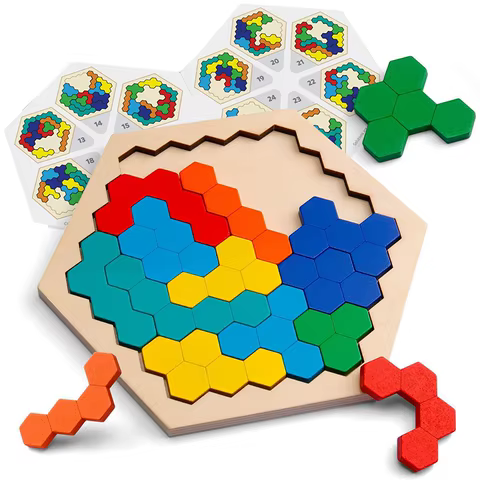 Colorful 3D Puzzle Wooden Toys High Quality Tangram Math Jigsaw Game Children Preschool Imagination Educational Toys for Kids 12 best sales wood 3d puzzle - №1