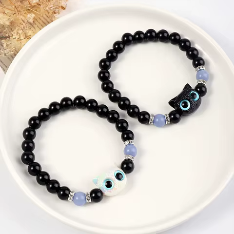 1 PC Matching Bracelets Couples Women Men Luminous Cute Cat Friendship Bracelete Black White Cat Head Bead Strand Bracelet 12 best sales spongebob bracelet - №3