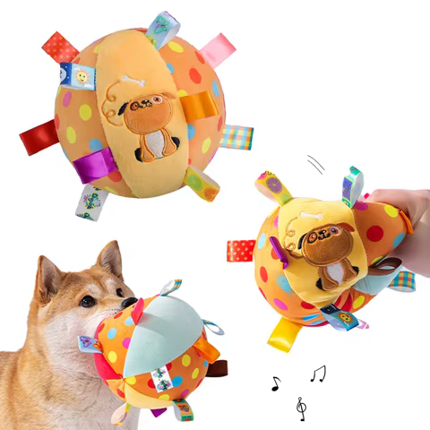 Interactive Ball Dog Toy for Aggressive Chewers Training Decompress Bite Resistant Plush Handle Dog Toys with Bells Pet Supplies 8 best sales pitbull plush - №8
