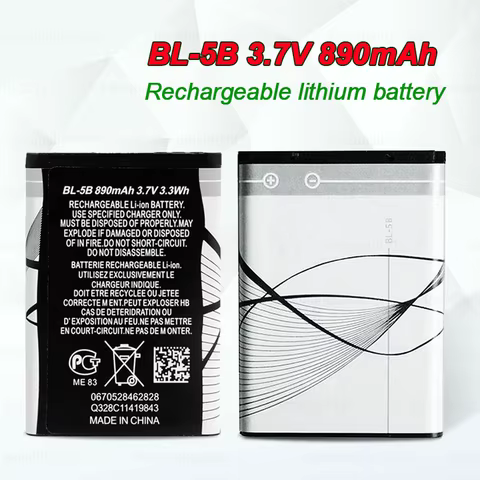 BL 5B Battery 890mAh 3.7V Lithium Batteries for Nokia 5300 5320 5500 N80 N90 7360 3230 5070 3220 6120c Mobile Phone Bl5b Cell 10 best sales nokia 6120 classic - №6