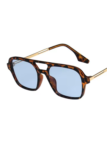 Retro Double Bridges Sunglasses Women Fashion Pink Gradient Eyewear Trending Hollow Leopard Blue Square Sun Glasses Men Shades 8 best sales sunglasses blue - №6