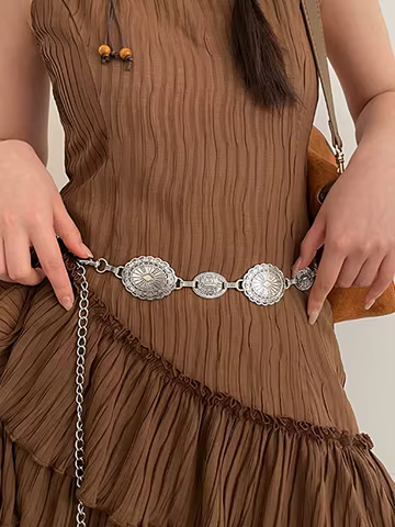 1 piece set of waist chain accessories for women's retro Bohemian ethnic style high-end silver metal chain belt with skirt belt 10 best sales belt silver - №1