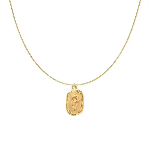 2023 Vintage Fashion Simple Geometric Rose Pendant Necklace For Women Female Boho Gold-plate Snake Chain Choker Jewelry Gift 8 best sales earthy jewelry - №5