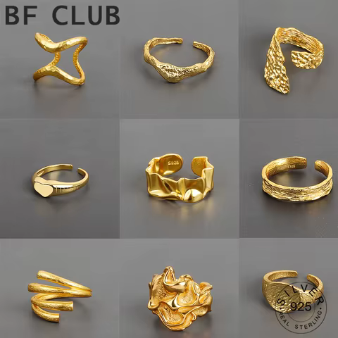 925 Sterling Silver Bump Matte Gold Color Rings Retro Double Layers Distressed Opening Handmade Ring Fashion Fine Jewelry 10 best sales matte gold ring - №6