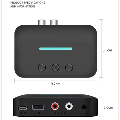 USB Bluetooth 5.3 Audio Receiver Adapter Wireless Stereo Music 3.5mm AUX R/L RCA Support U-Disk Playback For Desktop Speaker Amp 10 best sales usb type c wireless adapter - №6