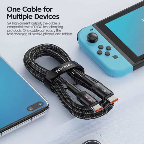 Toocki 100W Type C to USB C Cable PD 3.0 Quick Charge 4.0 Fast Charging Type C to Type C for iPhone 15 Macbook Samsung Xiaomi 8 best sales samsung cable - №6