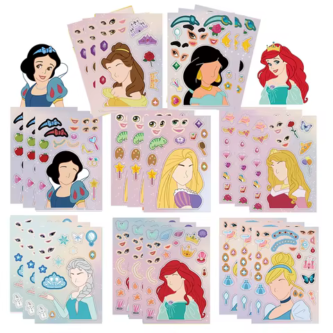 32Sheets Children DIY Puzzle Sticker Princess Face Funny Cartoon Assemble Stickers Kids Toys Boys Girls Gifts 10 best sales strawberry shortcake stickers - №3