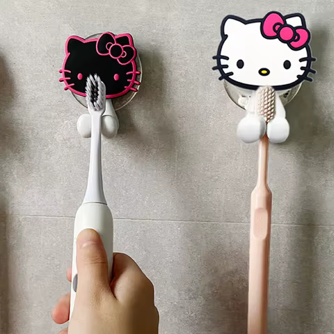 Cartoon Hello Kitty Child Toothbrush Holder Anime Sanrio Multipurpose Wall Mounted Shelf Family Kitchen Bathroom Supplies Gift 8 best sales sanrio toothbrush - №5