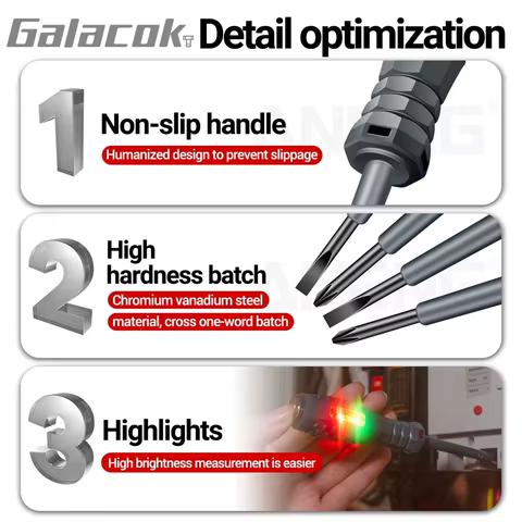 Multifunctional Electrician Test Screwdriver AC Non-contact Induction Test Pen Voltage Tester 70-600V Red Green Induction Lights 10 best sales technician - №5