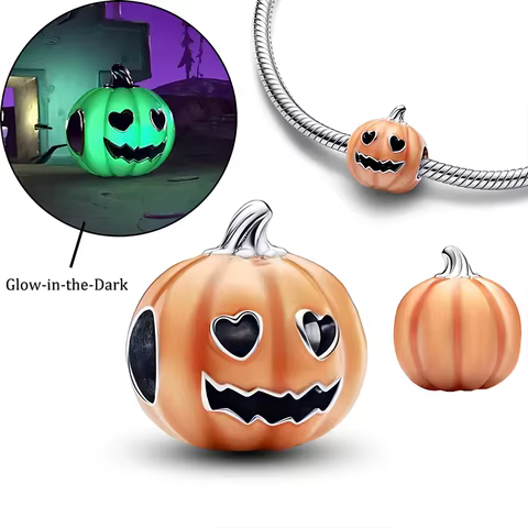 Glow-in-the-dark Spooky Pumpkin Charm Silver Plated Fit Charms Silver Original Bracelet for Jewelry Making 12 best sales bullet charm - №6