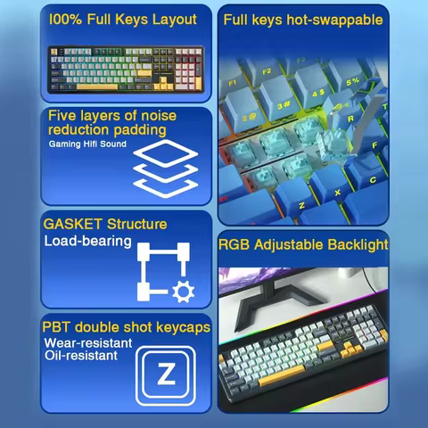 AULA F108 Keyboard 100% Layout 1K Polling Rate Mechanical Gaming Keyboard Hot Swappable Linear Switch with Macro Software 10 best sales 108 keyboard kit - №3