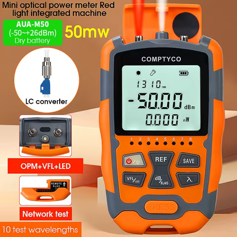 COMPTYCO AUA-M50 Mini OPM 4 in 1 Multifunction Optical Power Meter Visual Fault Locator Network Cable Test optical fiber tester 12 best sales fiber optics - №10