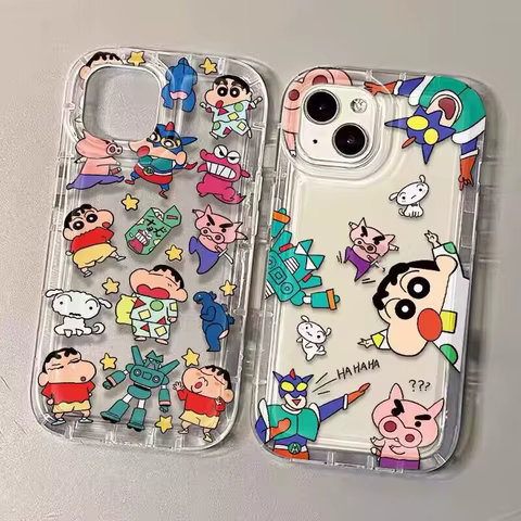 Phone Case For IPhone 16 15 14 Pro Max Plus 11 13 12 Mini Pro Max Cute Funny Crayons Shin-chans Airbag Clear Soft TPU Cover 10 best sales crayon shin chan iphone case - №6