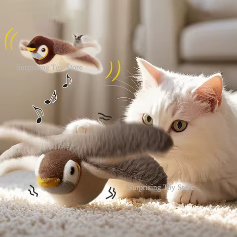 Simulated Bird Cat Toy Interactive Toys Dog Rechargeable Chirping Flapping Bird(no Flying) Catnip Touch Activated Plush Toy Pet 10 best sales pigeon plush toy - №10
