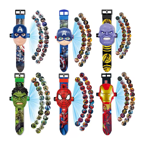 Disney Spiderman 24 Projection Watch Captain America Iron Man Toy Anime Hulk Digital Clock Student Wristwatches Children's Gifts 10 best sales spiderman kids watch - №5