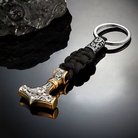 Vikings Thors Hammer Survival Rope Keychain Men's Stainless Steel Anchor Knife Pendant Paracord Keyring Handmade Norse Jewelry 8 best sales anchor keychain - №4